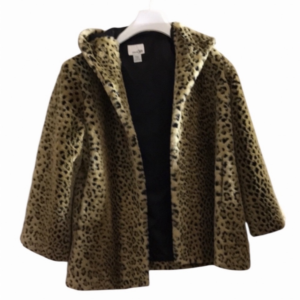 EAST 5TH leopard print faux fur hooded coat pockets oversized fits up to 12